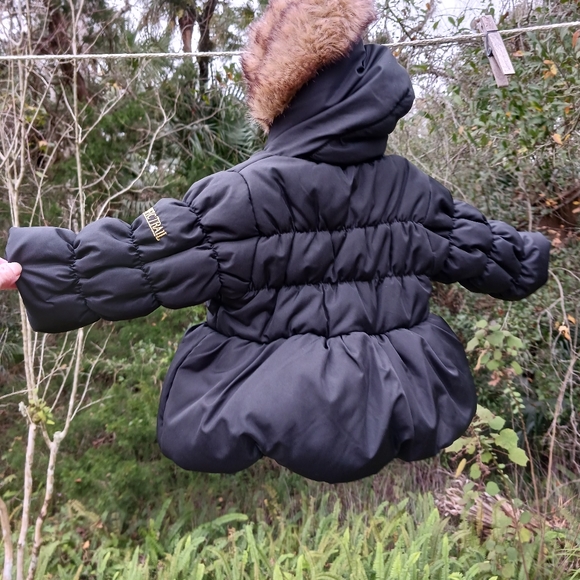 PacificTrail 6 Month Black Puffer Jacket Leopard Print Faux Fur Trimmed Hood - Picture 10 of 13